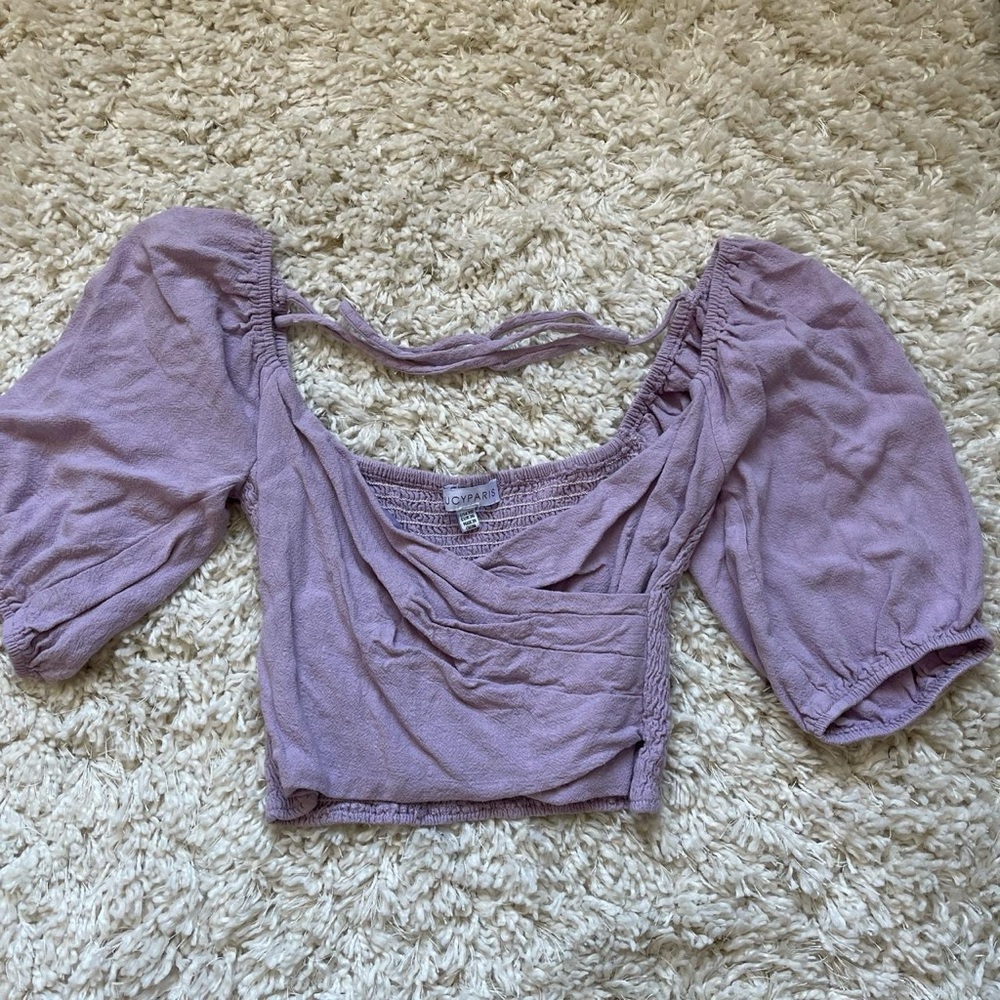 Lucy Paris Purple Off the Shoulder Puff Sleeve Crop Blouse